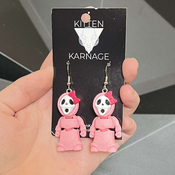 3D Printed Articulated Pink Ghostface Scream Horror  Earrings