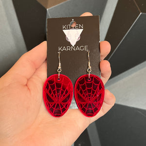 Mirrored Red Spiderman Mask Marvel Earrings