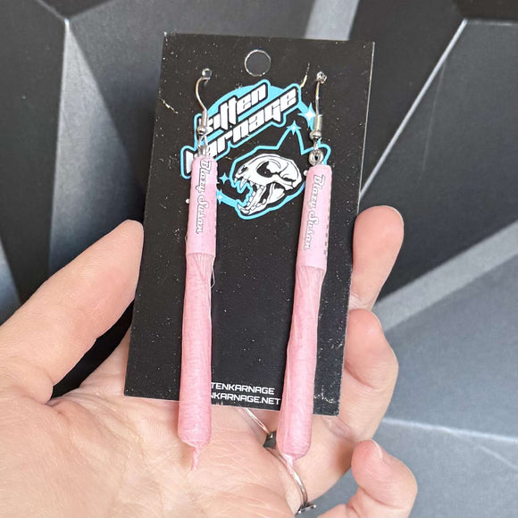 3D Printed FAKE Pink Joint Pre Roll Stoner Pot Head Marijuana Weed Earrings