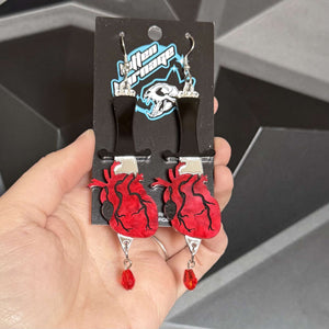 Anatomical Heart Blood Drip Dagger Earrings