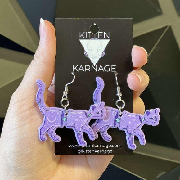 Pastel Goth Purple Cat Earrings