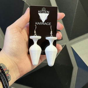 3D Printed Miniature White Butt Plug Earrings