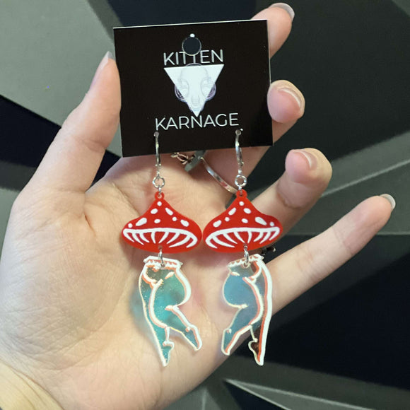 Red Color Shift Mushroom Lady Body Earrings