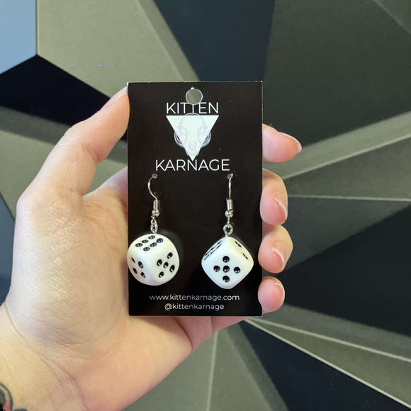 White Dice Earrings