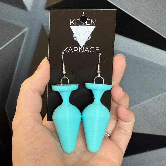 3D Printed Miniature Blue Butt Plug Earrings