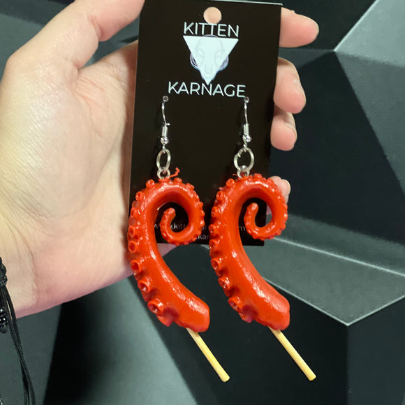 Realistic 3D Octopus Squid Tentacle On A Stick Earrings