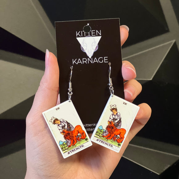 Small Strength Tarot Card Earrings