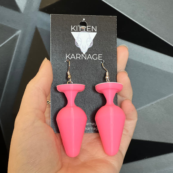 3D Printed Miniature Pink Butt Plug Earrings