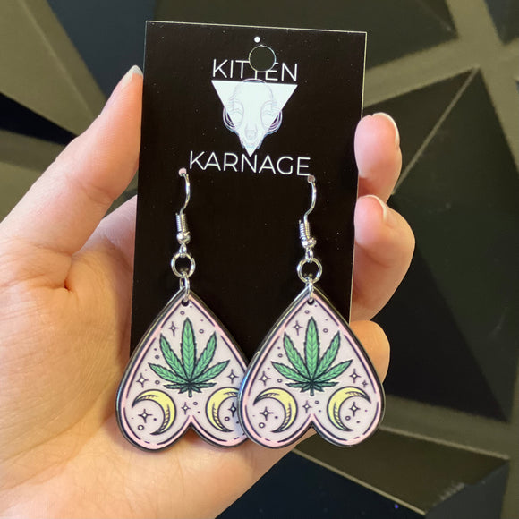 Marijuana Weed Bud Planchette Flower Earrings