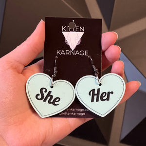 Pastel Green Mint She / Her Pronoun Earrings